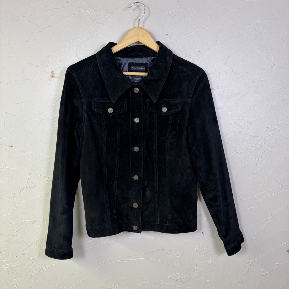 For Joseph Suede Trucker Jacket Women Medium Black Button Up Western Goth Biker